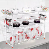 Stainless steel 5-shelf Akaya Creations kitchen utensils rack, dishwasher-friendly organizer with lower 2 plate, 30L x 36H inches